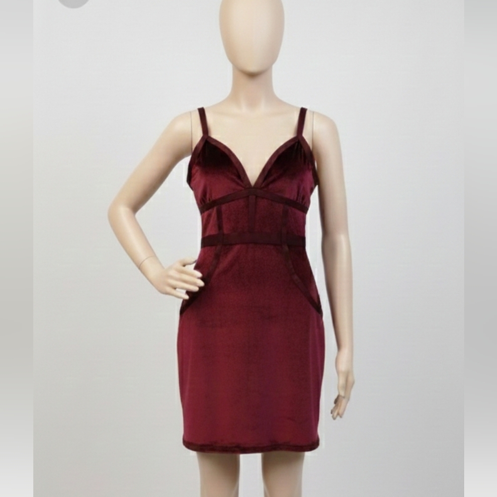 Guess Bodycon Velvet Bordeaux Dress SZ L N…